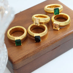 Ribbed Glass Stone Ring