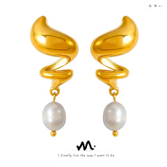18K Gold-Plated Spiral Freshwater Pearl Earrings
