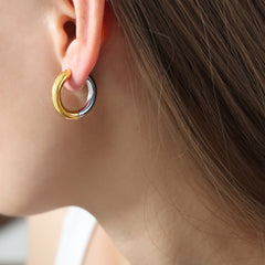 Two-Tone Rounded Hoop Earrings