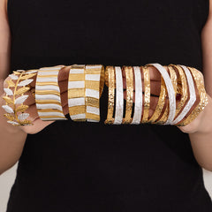 18K Gold-Plated Leaf and Geometric Wide Cuffs