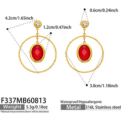 Oval Glass Stone Double-Hoop Drop Earrings