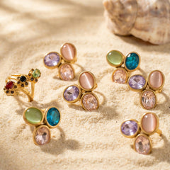 Colorful Glass Stone Cluster Ring