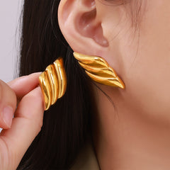 18K Gold-Plated Wing-Motif Stud Earrings