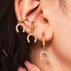 Gold-Tone Cubic Zirconia Horseshoe Charm Earrings