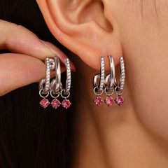 18K Gold-Plated Pink and Clear Cubic Zirconia Drop Earrings
