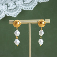 Gold-Tone Pearl-Look Triple Drop Earrings