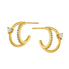 Gold-Tone Cubic Zirconia Double-Row Hoop Earrings