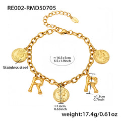 Gold-Tone Initial and Coin Charm Bracelet