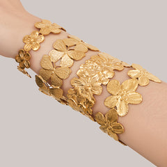 18K Gold-Plated Openwork Flower & Butterfly Cuff Bracelets