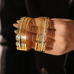 18K Gold-Plated Layered Chain Detail Bangle