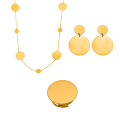 18K Gold-Plated Round Disc Earrings or Ring