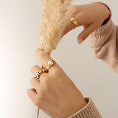 18K Gold-Plated Pearl-Look Open Ring