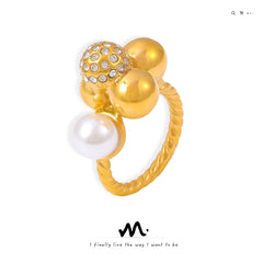 18K Gold-Plated Pearl-Look Cluster Ring