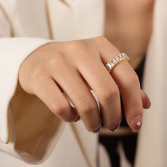 Colored Cubic Zirconia Geometric Open Ring