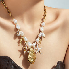 18K Gold-Plated Faux Pearl Ocean Charm Necklace