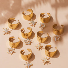 Cubic Zirconia Star Charm Open Rings
