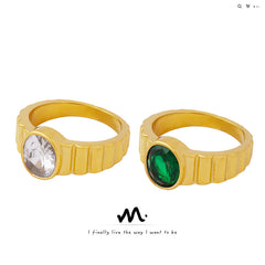 Oval Cubic Zirconia Ridged Band Ring