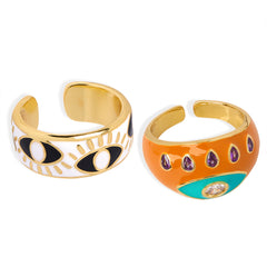 Gold-Tone Enamel Eye Open Ring