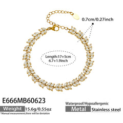 Cubic Zirconia Wheat Leaf Bracelet and Drop Earrings