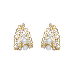 Nadine Vintage-Inspired Pearl Pavé Stud Earrings