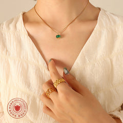 Green Cubic Zirconia Pendant Necklace & Hoop Earrings