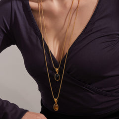 Tiger Eye and Black Agate Long Pendant Necklace