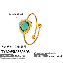 18K Gold-Plated Triangle Glass Accent Open Ring