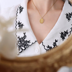 Birth Flower Oval Pendant Necklace