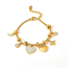 18K Gold-Plated Heart Charm Bead Bracelet