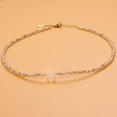 Dainty Stone Beaded Initial Necklace