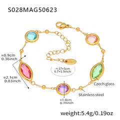 Gold-Tone Round Glass Link Anklet