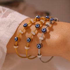 18K Gold-Plated Evil Eye Accent Bangle