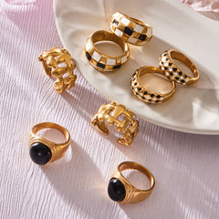 Checker Enamel and Shell Ring Designs