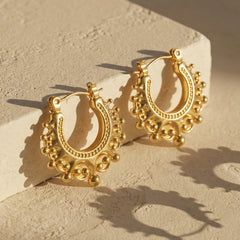 18K Gold-Plated & Silver-Tone Crown Detail Hoops