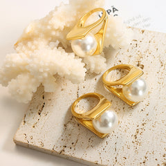 18K Gold-Plated Pearl-Look Sculptural Ring