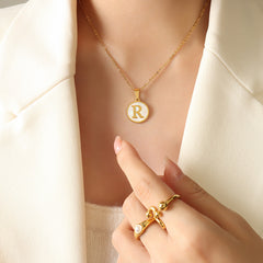 White Shell Initial Medallion Necklace