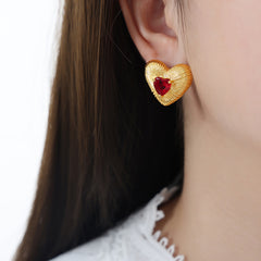 Faceted Heart Cubic Zirconia Stud Earrings