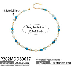 Freshwater Pearl and Aquamarine Bead Necklace