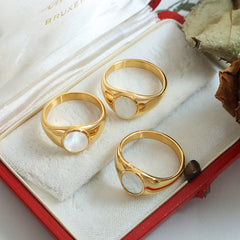 White Shell Minimal Band Ring