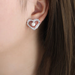 Pearl-Look Open Heart Stud Earrings