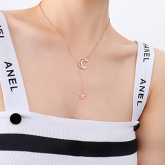 Crescent and Star Y Necklace