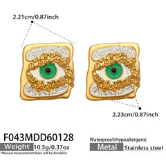 Textured Eye Motif Square Stud Earrings