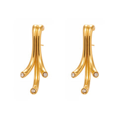18K Gold-Plated Branch Stone-Accent Earrings