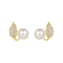 Gold-Tone Leaf Pearl-Look Stud Earrings