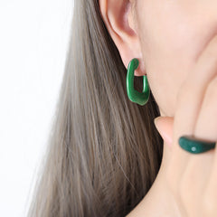 Green Enamel U-Shaped Stud Earrings