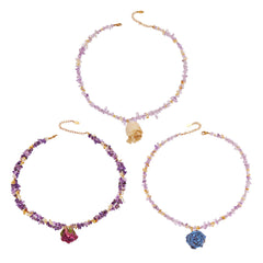18K Gold-Plated Resin Flower & Crystal Beaded Necklaces