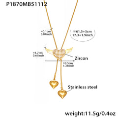 Sparkling Wing and Heart Y Necklace
