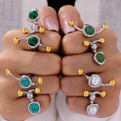 Branching Stone and Pearl-Look Bead Ring
