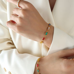 Colorful Rectangular Stone Necklace & Bracelet