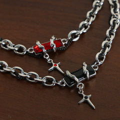 Silver-Tone Cubic Zirconia Cross Charm Bracelet